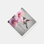 ハミングバードと結婚ハイビスカス |グレー スタンダードカクテルナプキン (角)