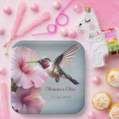 ハミングバードと結婚ハイビスカス |青 ペーパープレート (パーティー)