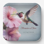 ハミングバードと結婚ハイビスカス |青 ペーパープレート (正面)