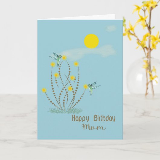 ハミングバードと花とママのための誕生日カード カード (黄色い花)