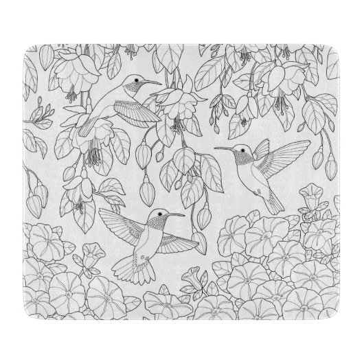 ハミングバードと花アダルトカラーリングページ カッティングボード (正面)