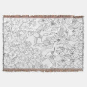 ハミングバードと花アダルトカラーリングページ スローブランケット (正面)