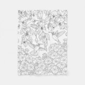 ハミングバードと花アダルトカラーリングページ フリースブランケット (正面)