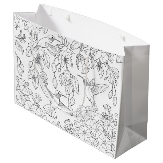 ハミングバードと花アダルトカラーリングページ ラージペーパーバッグ (裏面アングル)