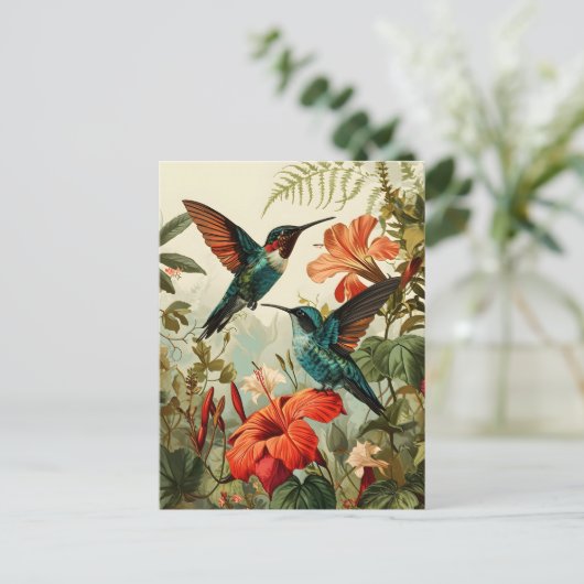 ハミングバードと花:ヴィンテージはがき ポストカード (スタンド正面)