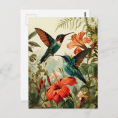 ハミングバードと花:ヴィンテージはがき ポストカード (正面/裏面)