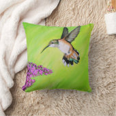 ハミングバードと薄紫絵画ズ クッション (ブランケット)