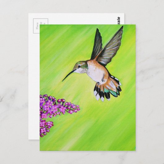 ハミングバードと薄紫絵画ズ ポストカード (正面/裏面)