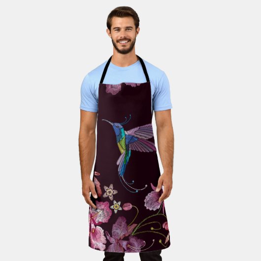 ハミングバードと蘭、熱帯シームレスファッション。 エプロン (着用した状態)