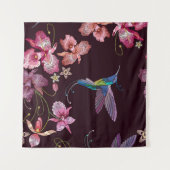 ハミングバードと蘭、熱帯シームレスファッション。 タペストリー (正面(横))