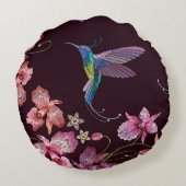 ハミングバードと蘭、熱帯シームレスファッション。 ラウンドクッション (裏面)
