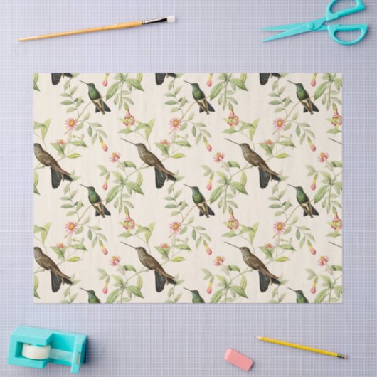 ハミングバードと離れアイボリーデコペー上の 薄葉紙 (クラフト)