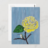 ハミングバードと雨の中のバラ絵画。 ポストカード (正面/裏面)
