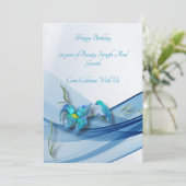 ハミングバードと青い波の誕生日カード 招待状 (スタンド正面)