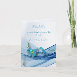 ハミングバードと青い波の誕生日折り紙カード 招待状