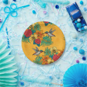 ハミングバードと黄色のトロピカルブーケ ペーパープレート (パーティー)