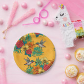 ハミングバードと黄色のトロピカルブーケ ペーパープレート (パーティー)