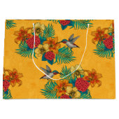 ハミングバードと黄色のトロピカルブーケ ラージペーパーバッグ (正面)