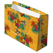 ハミングバードと黄色のトロピカルブーケ ラージペーパーバッグ (正面アングル)