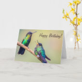 ハミングバードのカップルがお誕生日おめでとうと話している カード (黄色い花)