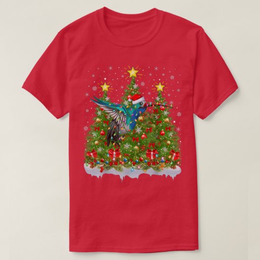 ハミングバードのクリスマスイルミネーション サンタ ハミングバード クリスマス Tシャツ (デザイン正面)