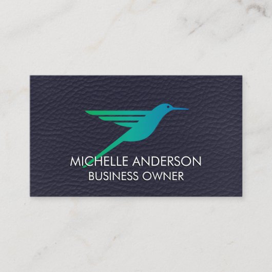 ハミングバードのロゴ |革の背景 名刺 (正面)