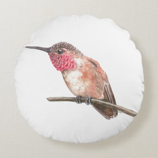 ハミングバードの水色 ラウンドクッション (正面)