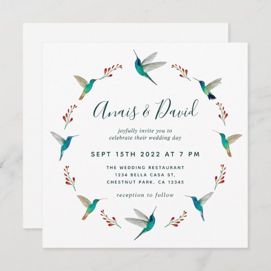 ハミングバードの結婚式招待状 案内状 (正面/裏面)