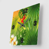 ハミングバードを持つ熱帯パラダイス スクエア壁時計 (傾斜)