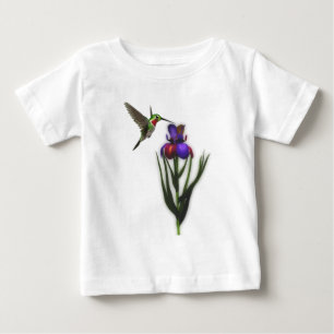 ハミングバードアイリス花 ベビーTシャツ