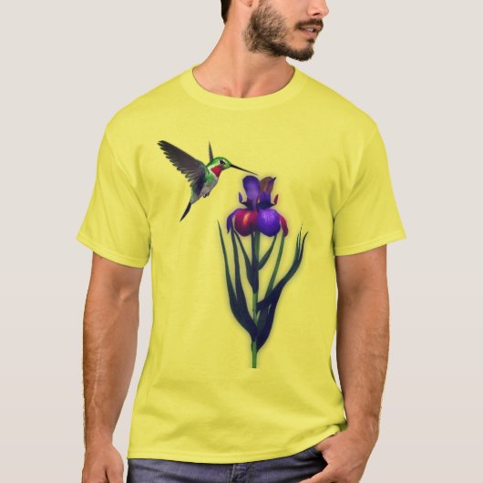 ハミングバードアイリス花 Tシャツ (正面)