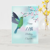 ハミングバードアンドさくらんぼブロッサムカスタム誕生日 カード (黄色い花)