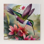 ハミングバードアンドフラワーウォーターカラーアート ジグソーパズル (横)