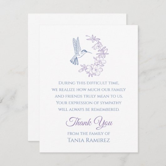 ハミングバードアンドフラワー悔やみや弔慰サンキューカード サンキューカード (正面/裏面)