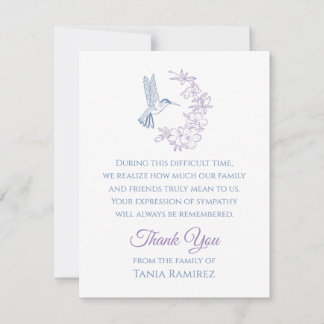 ハミングバードアンドフラワー悔やみや弔慰サンキューカード サンキューカード