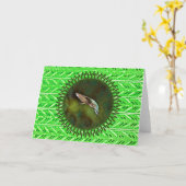 ハミングバードアートブライトグリーンノートカード カード (黄色い花)