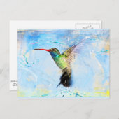 ハミングバードイラストレーションの水色、美しい ポストカード (正面/裏面)
