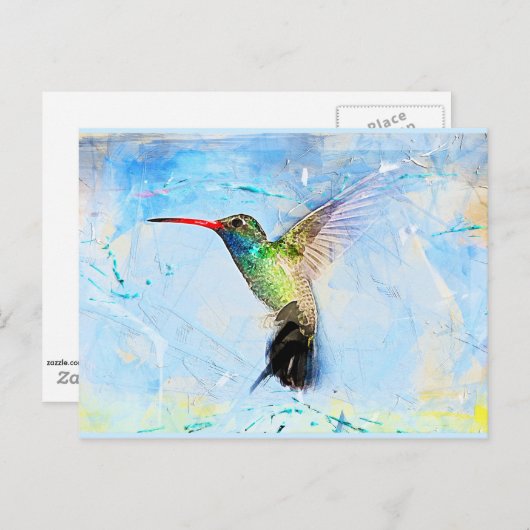 ハミングバードイラストレーションの水色、美しい ポストカード (正面/裏面)