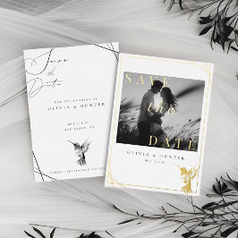 ハミングバードウェディングデートを保存する白黒 箔招待状