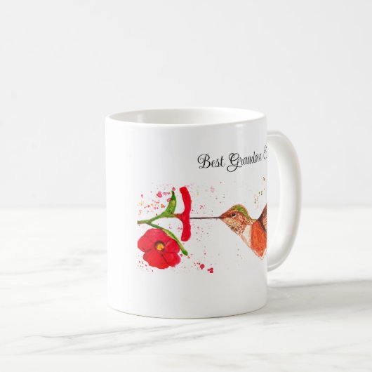 ハミングバードウォーターカラーフローラおばあちゃんナナガーデン コーヒーマグカップ (正面右)