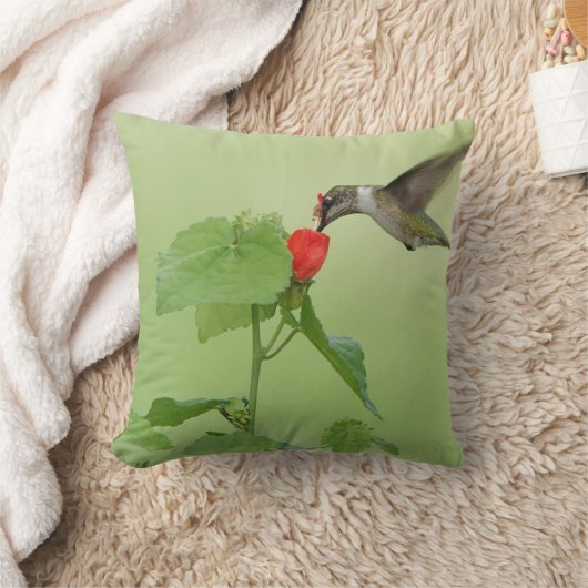 ハミングバードオンフラワー開花グリーン装飾用クッション クッション (ブランケット)