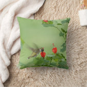 ハミングバードオンフラワー開花、グリーン クッション (ブランケット)