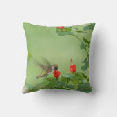 ハミングバードオンフラワー開花、グリーン クッション (裏面)