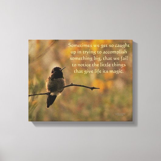 ハミングバードオンブランチ暖かい黄色の緑の色 キャンバスプリント (正面)