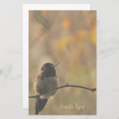 ハミングバードオンブランチ暖かい黄色の緑の色 便箋 (正面/裏面)