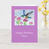 ハミングバードカスタマイズ可能な誕生日 カード (黄色い花)