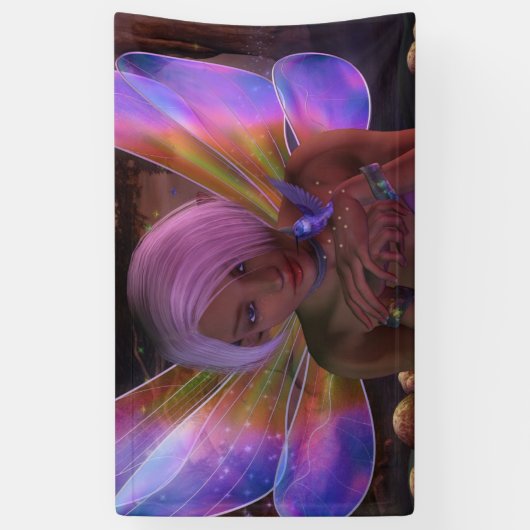 ハミングバードガーディアンフェアリーファンタジーアート 横断幕 (縦)