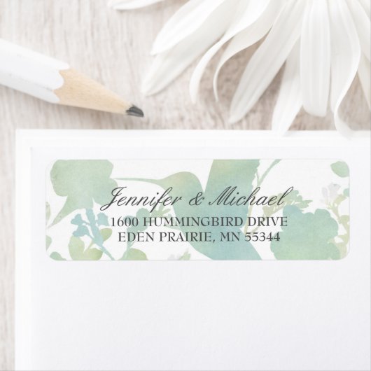 ハミングバードガーデンウォーターカラーエレガントな結婚式 ラベル (インサイチュ)