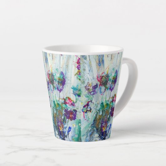 ハミングバードガーデン絵画抽象芸術 カフェラテマグ (右アングル)