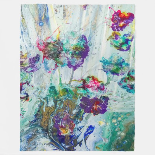 ハミングバードガーデン絵画抽象芸術 フリースブランケット (正面)